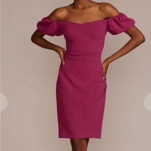 DB STUDIO: Off-the-shoulder Puff Sleeve Midi Dress. Color-Cassis Size-16…. 1/2